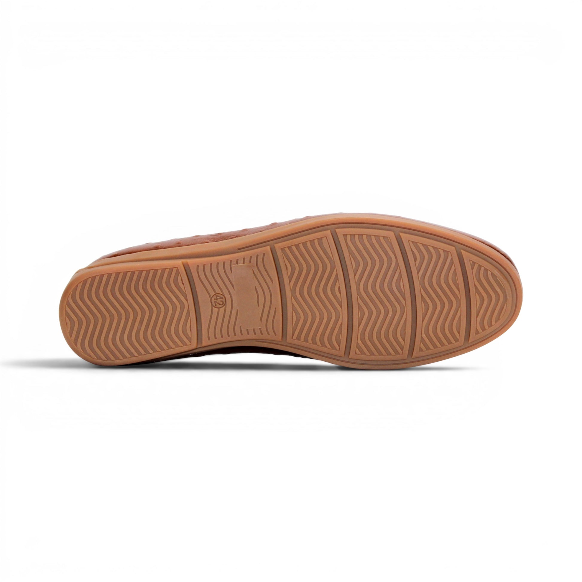 Duca Di Matiste's Duca Cortona Cuoio is a brown leather loafer featuring a gold metal bit detail and Stampa Struzzo ostrich-textured pattern, presented in a side profile against a white background—a refined showcase of luxury Italian footwear.