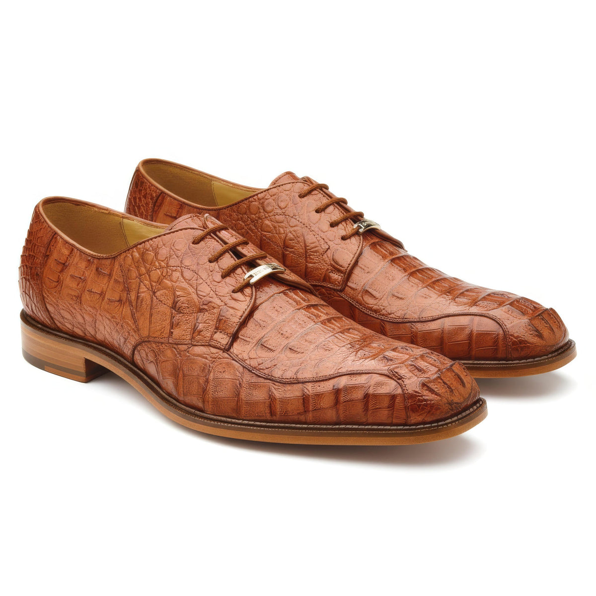 Belvedere - Chapo, Genuine Hornback Caiman Dress Shoe - Ant. Sport - 1465 in tan, featuring a lace-up design, leather sole, and cushion insole.