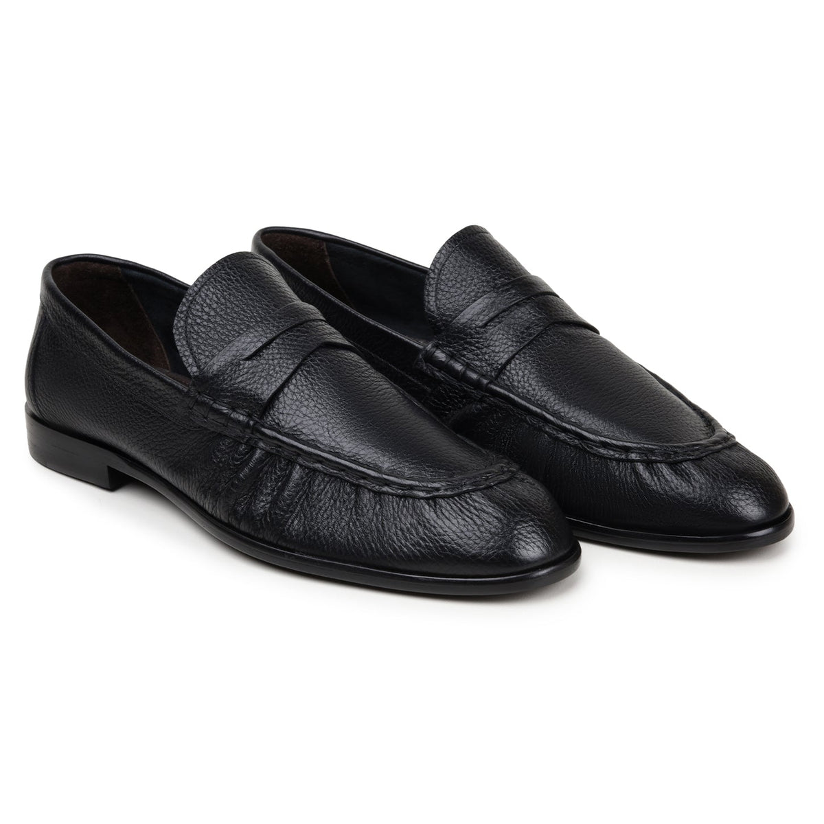 Pair of black Belvedere - Dario, Genuine Deerskin Upper Dress Shoe penny loafers with an unlined construction.