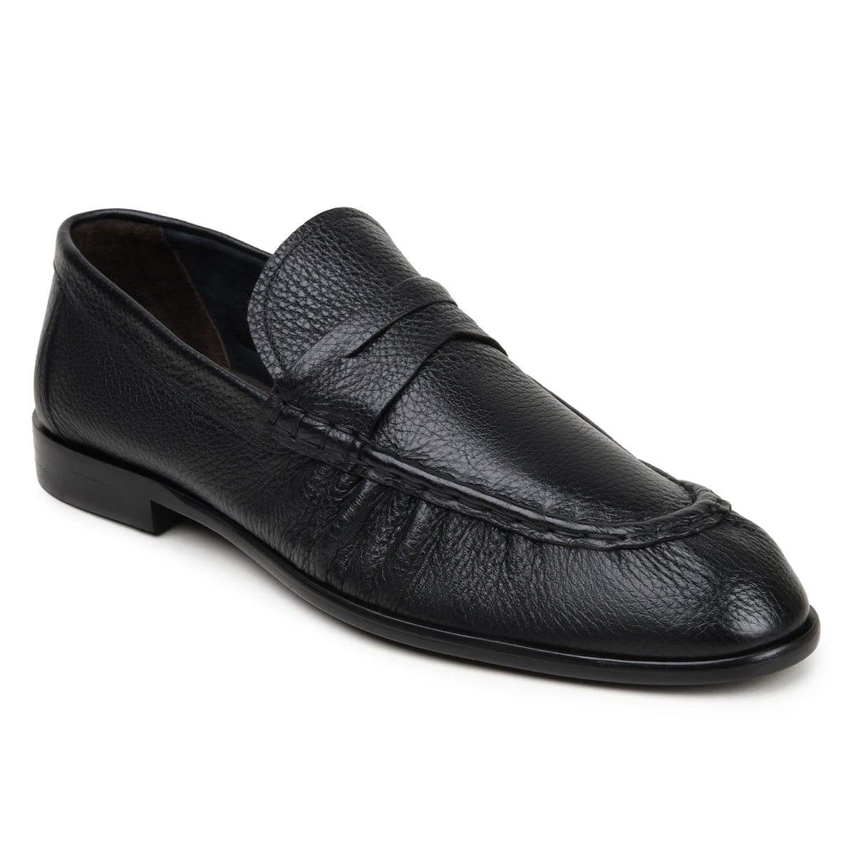 Pair of black Belvedere - Dario, Genuine Deerskin Upper Dress Shoe penny loafers with an unlined construction.