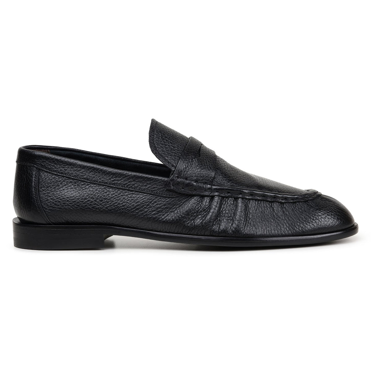 Pair of black Belvedere - Dario, Genuine Deerskin Upper Dress Shoe penny loafers with an unlined construction.