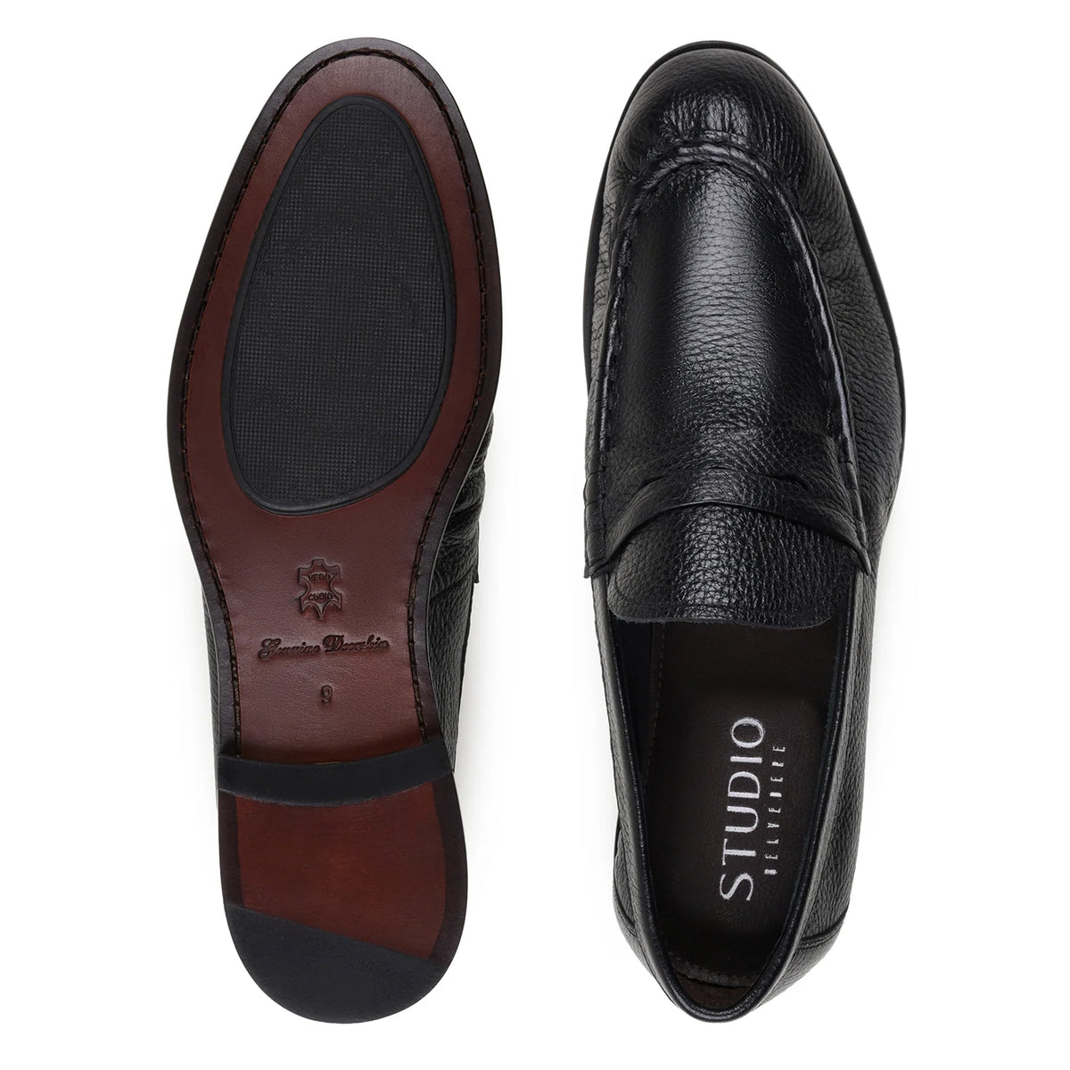 Pair of black Belvedere - Dario, Genuine Deerskin Upper Dress Shoe penny loafers with an unlined construction.