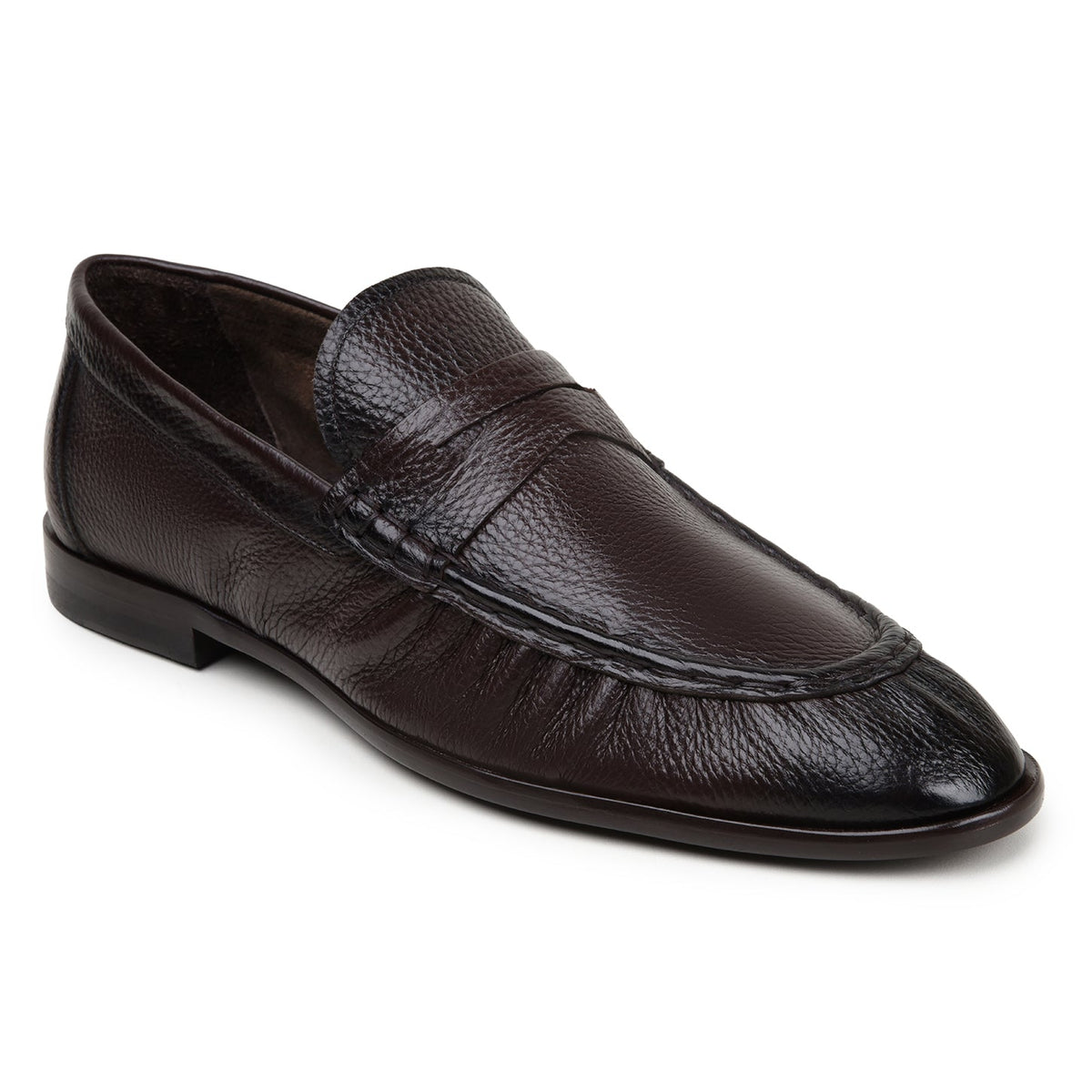 Pair of dark brown unlined deerskin Belvedere - Dario penny loafers made in Brazil.