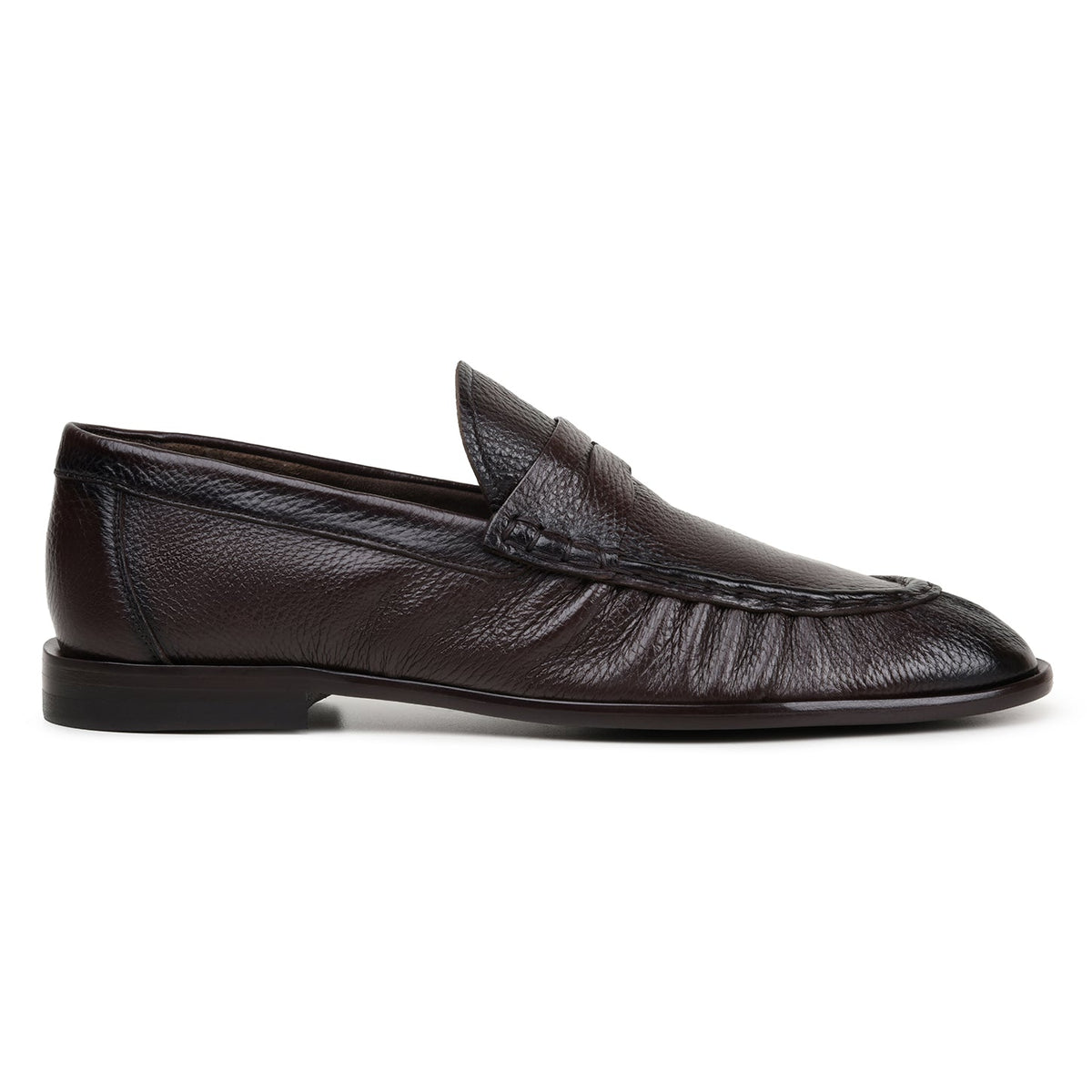 Pair of dark brown unlined deerskin Belvedere - Dario penny loafers made in Brazil.