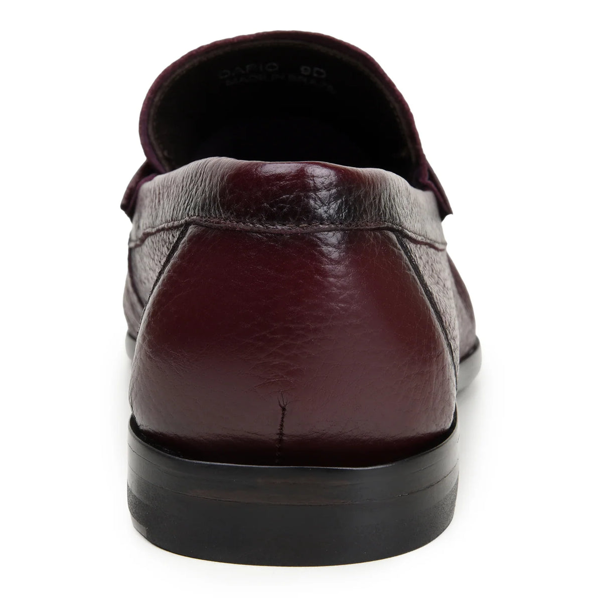 Belvedere - Dario, genuine burgundy deerskin penny loafers with a textured finish, stacked heel, and unlined leather construction made in Brazil.