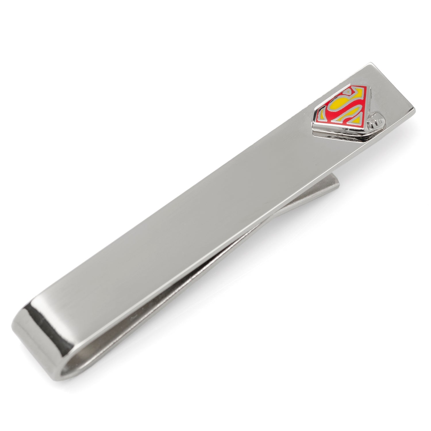 Add hero flair to your look with the DC Superman Hidden Message Silver Tie Bar by Cufflinks.com—featuring the iconic red and yellow logo and an engraving of "Truth, Justice, and the American Way." Perfect for any DC Comics fan.