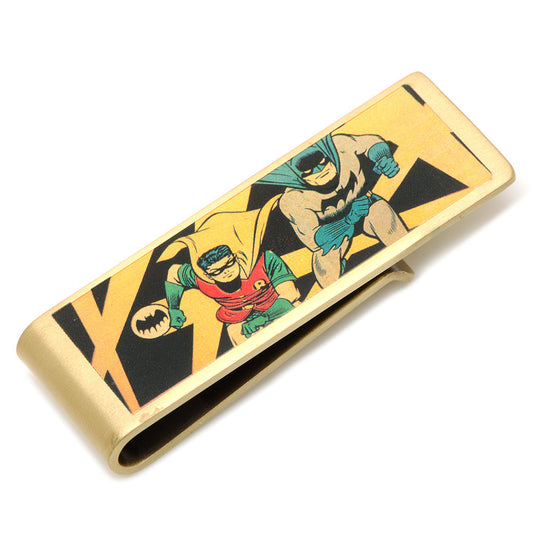 The DC Batman and Robin Vintage Money Clip by Cufflinks.com features a classic comic book illustration of Batman and Robin in an antique gold finish.