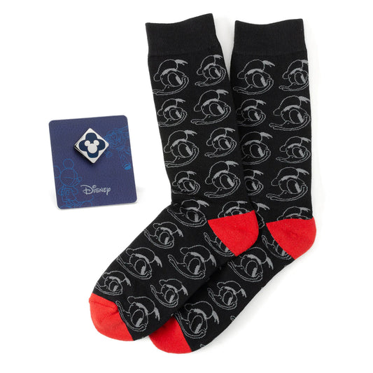 The Disney Donald Duck Patterned Black Socks and Mickey Mouse Blue Lapel Pin Gift Set by Cufflinks.com is perfect for any Disney enthusiast and makes a stylish addition to any gift collection.