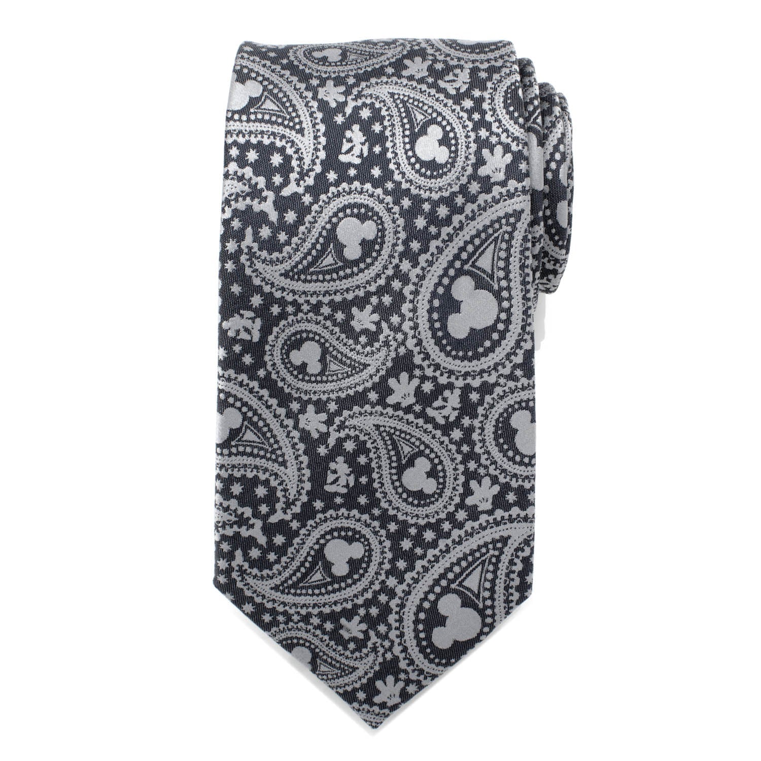 The Disney Mickey Mouse Gray Paisley Men's Tie by Cufflinks.com features a charming paisley pattern with subtle Mickey Mouse head silhouettes—perfect for any Disney collection.