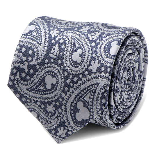 The Disney Mickey Mouse Gray Paisley Men's Tie by Cufflinks.com features a charming paisley pattern with subtle Mickey Mouse head silhouettes—perfect for any Disney collection.