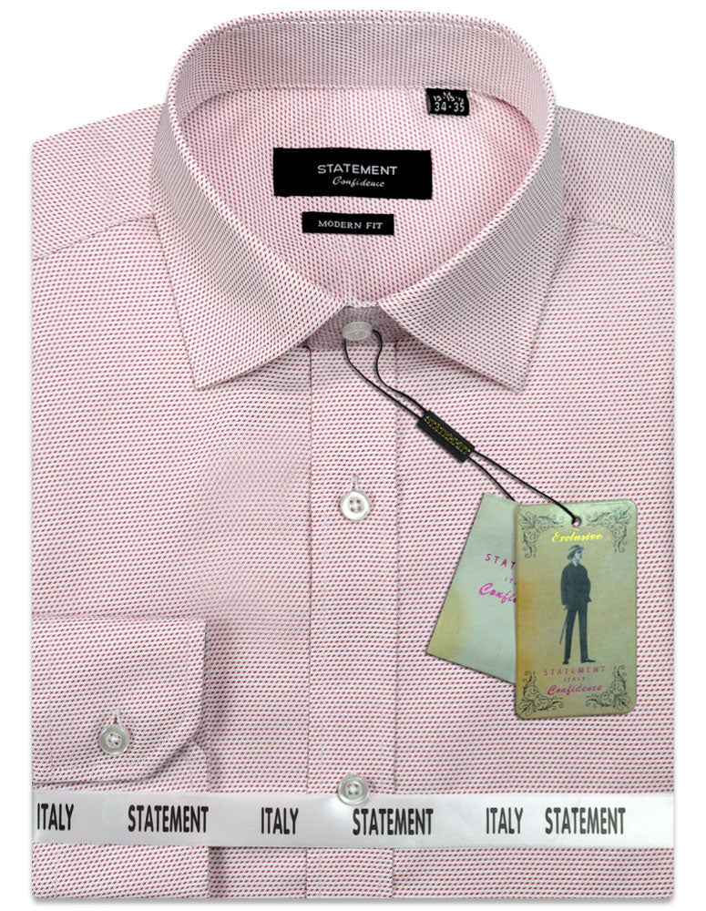 A modern fit dress shirt in cotton with a pin dot pattern, branded by Statement Clothing and labeled DS-101-RED, featuring an Italy theme.