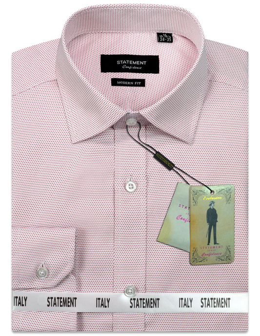 A modern fit dress shirt in cotton with a pin dot pattern, branded by Statement Clothing and labeled DS-101-RED, featuring an Italy theme.