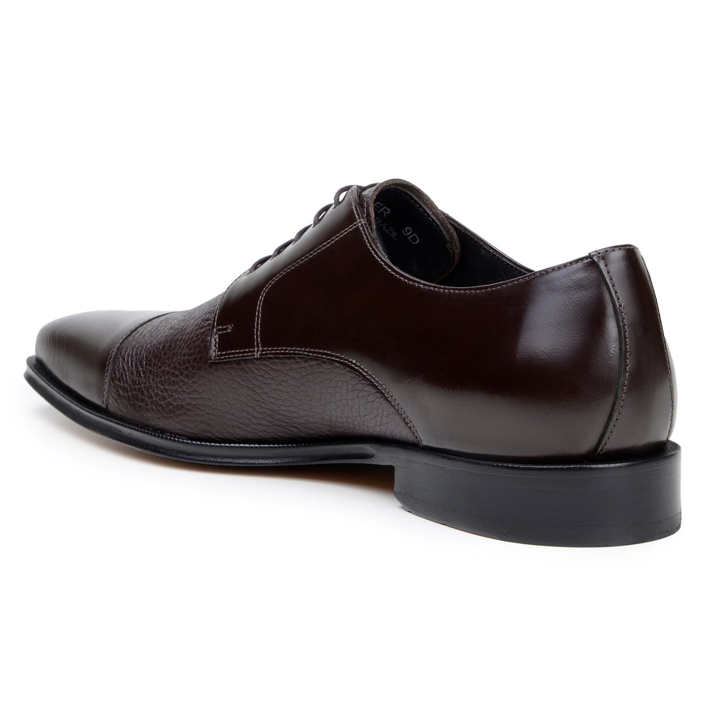 The BELVEDERE Alexander is a brown genuine Italian deerskin/calf dress shoe featuring a polished toe, textured midsection, low heel, and lace-up design, handcrafted in Brazil and displayed in side profile on a white background.