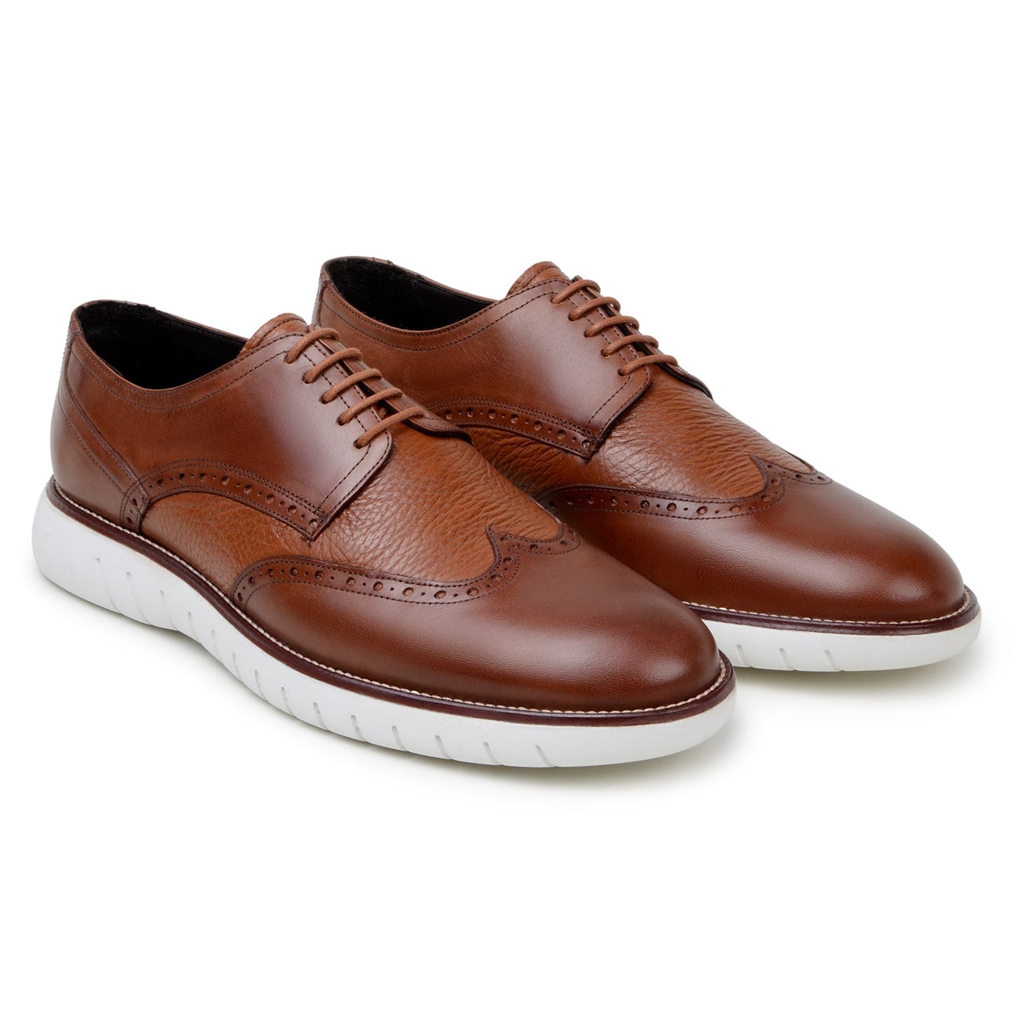 The BELVEDERE Belvedere - Enzo is a genuine leather shoe in Ant. Tan, featuring wingtip brogue detailing, cushioned insoles, white rubber soles, and lace-up closures.