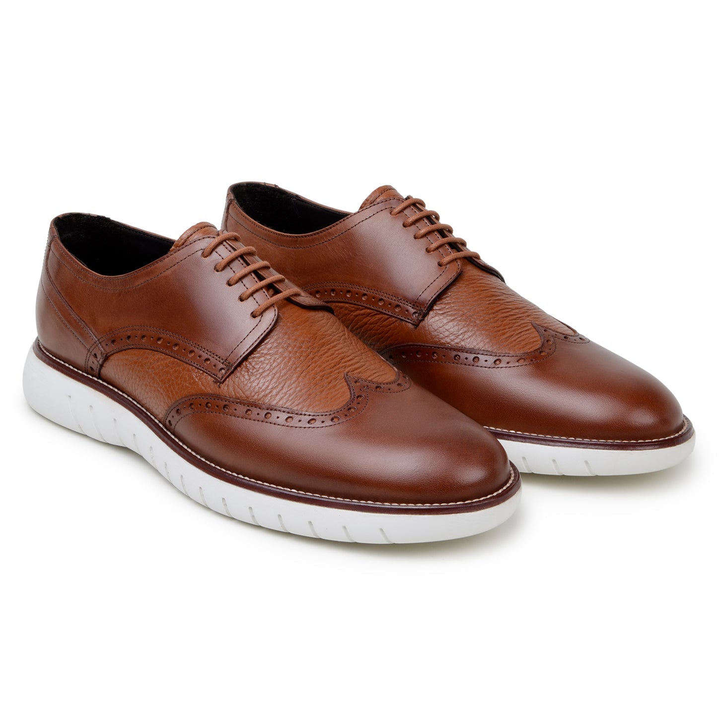 The BELVEDERE Belvedere - Enzo is a genuine leather shoe in Ant. Tan, featuring wingtip brogue detailing, cushioned insoles, white rubber soles, and lace-up closures.