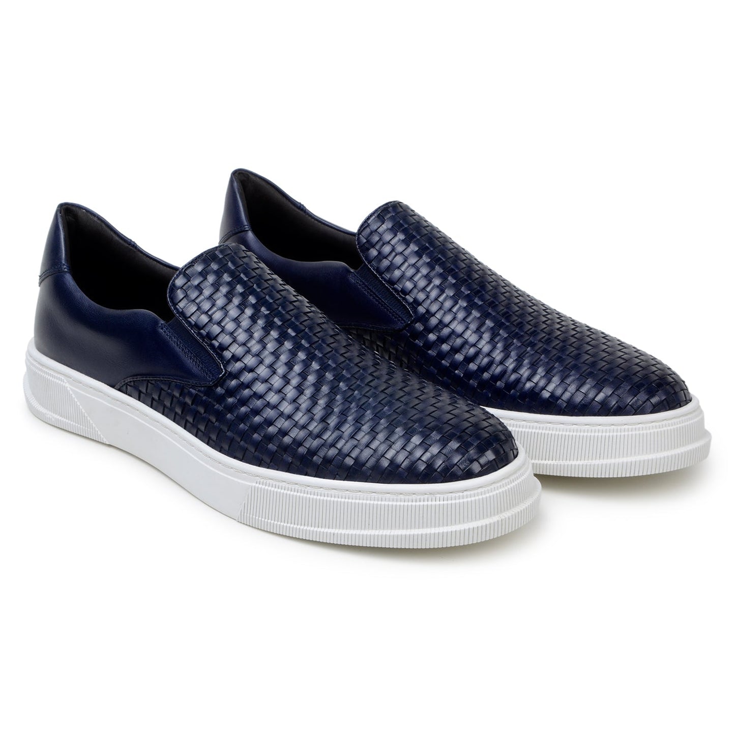The BELVEDERE Belvedere - Fernando sneaker features a handwoven navy leather upper, white rubber sole, and is shown in a left side profile against a white background.