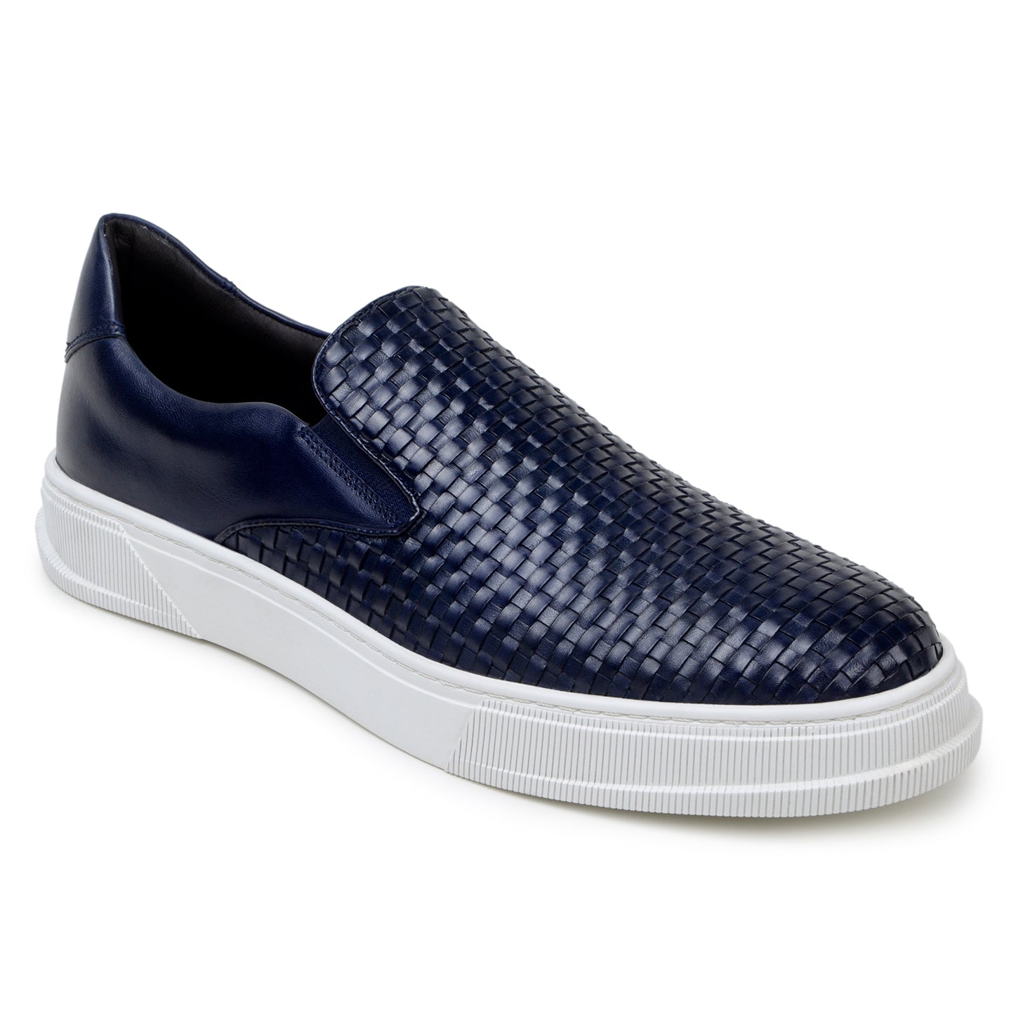 The BELVEDERE Belvedere - Fernando sneaker features a handwoven navy leather upper, white rubber sole, and is shown in a left side profile against a white background.