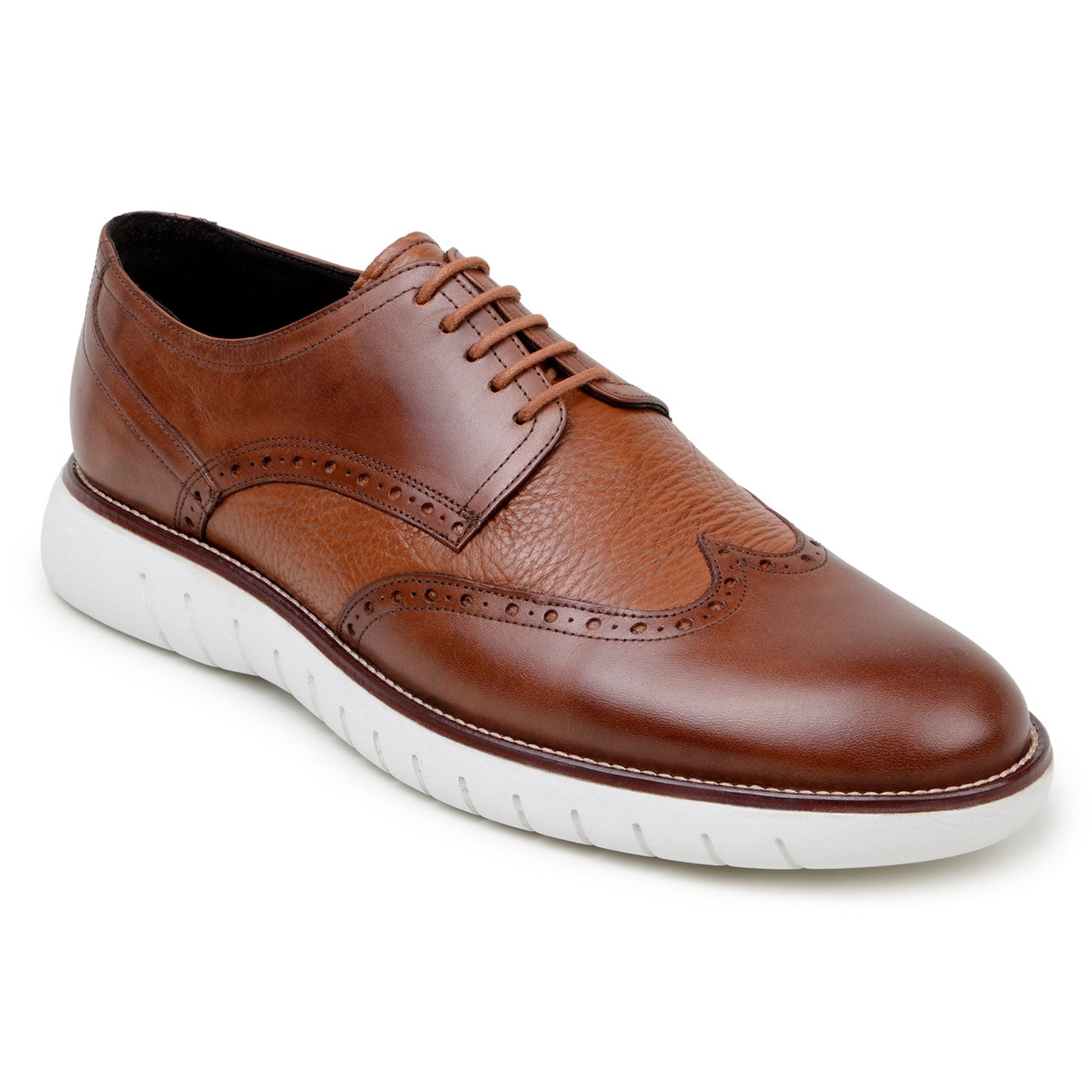 The BELVEDERE Belvedere - Enzo is a genuine leather shoe in Ant. Tan, featuring wingtip brogue detailing, cushioned insoles, white rubber soles, and lace-up closures.