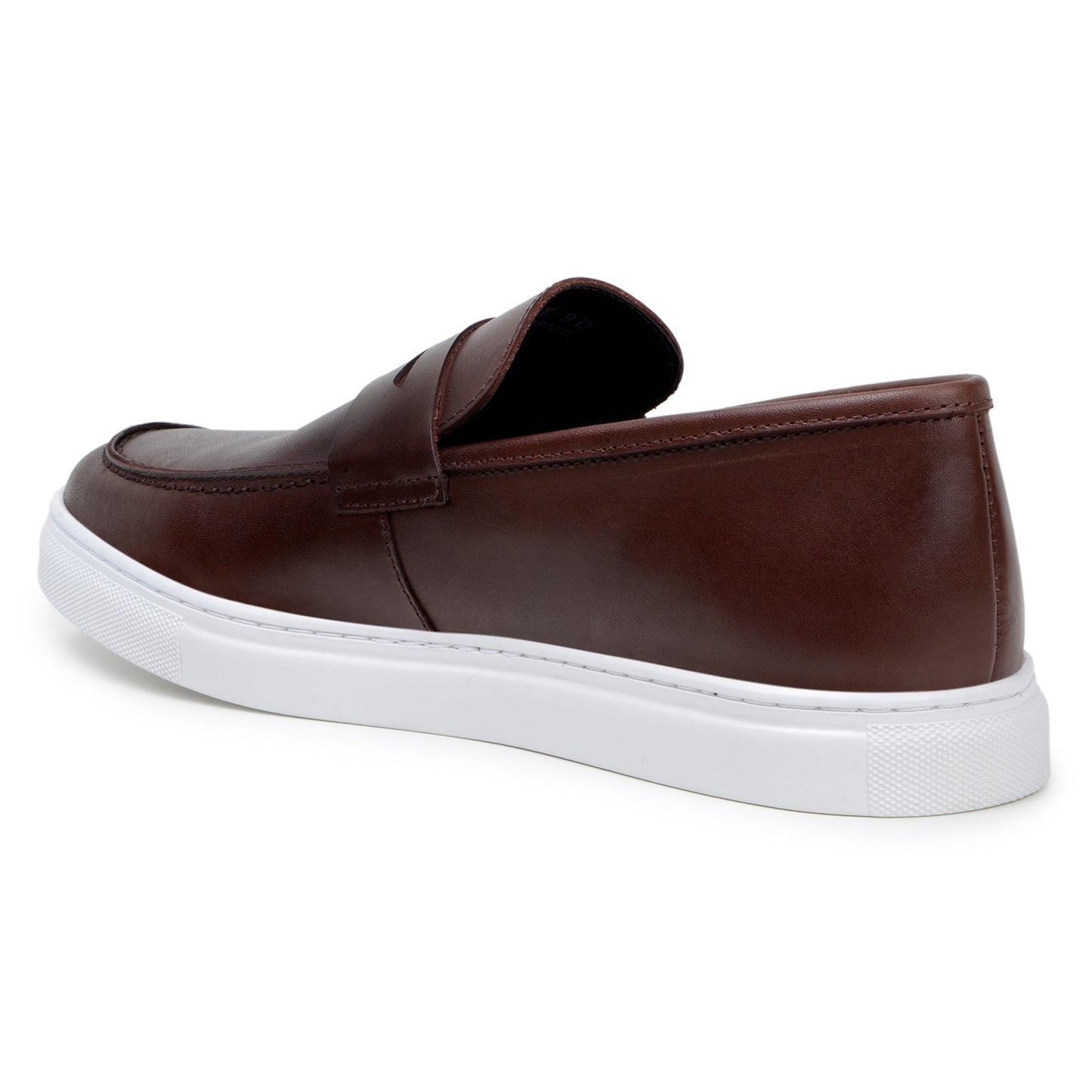 The BELVEDERE Belvedere - Elliot Hybrid Penny Loafer in brown nappa leather features a white rubber sole, displayed in a left side profile view against a plain background.