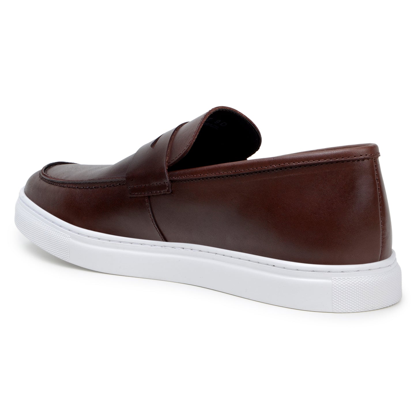 The BELVEDERE Belvedere - Elliot Hybrid Penny Loafer in brown nappa leather features a white rubber sole, displayed in a left side profile view against a plain background.