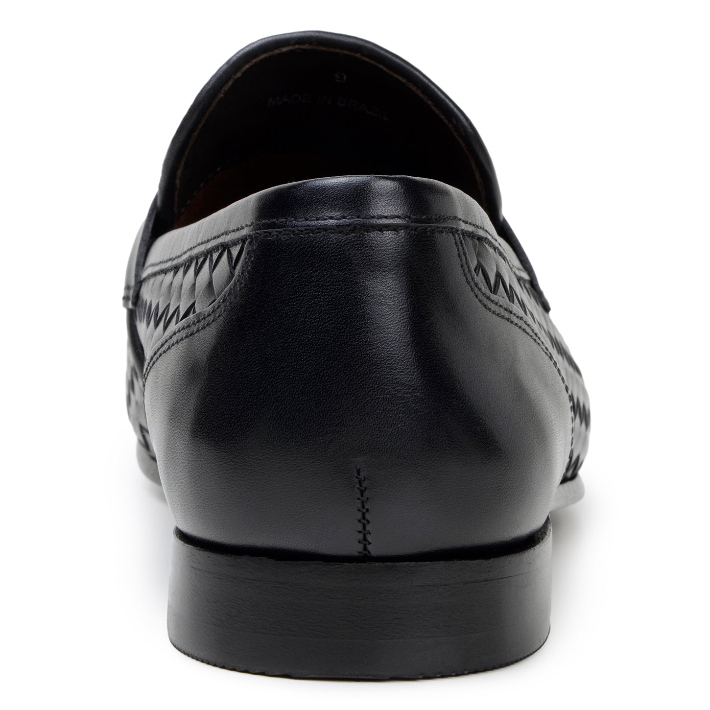 The BELVEDERE Belvedere - Luca Woven Calf Penny Loafer in black, crafted from Italian calf leather with a low heel and round toe, is photographed from the side on a white background.