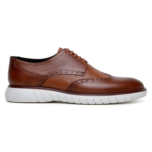 The BELVEDERE Belvedere - Enzo is a genuine leather shoe in Ant. Tan, featuring wingtip brogue detailing, cushioned insoles, white rubber soles, and lace-up closures.
