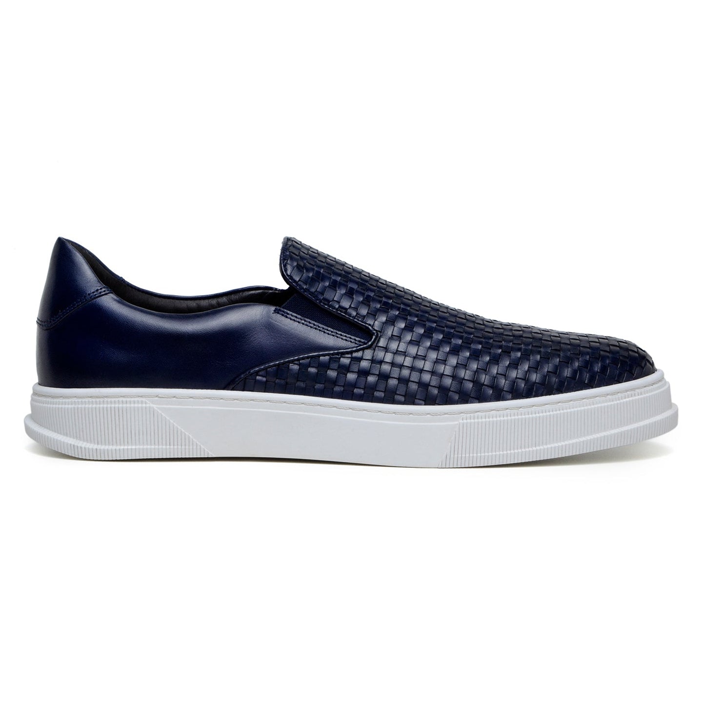 The BELVEDERE Belvedere - Fernando sneaker features a handwoven navy leather upper, white rubber sole, and is shown in a left side profile against a white background.