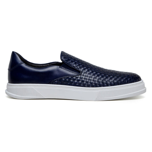The BELVEDERE Belvedere - Fernando sneaker features a handwoven navy leather upper, white rubber sole, and is shown in a left side profile against a white background.