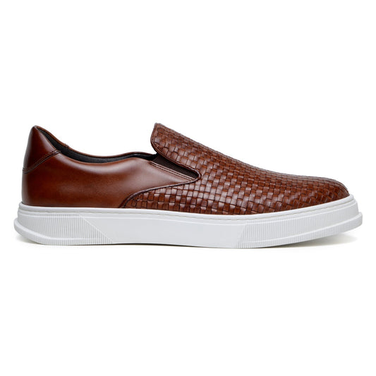 The BELVEDERE Belvedere - Fernando sneaker features an antique tan handwoven leather upper and white rubber sole, shown in side profile on a white background—a refined, casual style by BELVEDERE.
