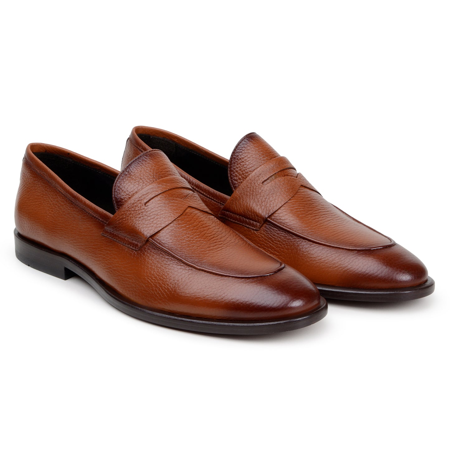 The BELVEDERE Belvedere - Nohr is a tan genuine Italian deerskin dress shoe, shown in profile with a rounded toe and flat black sole on a white background.