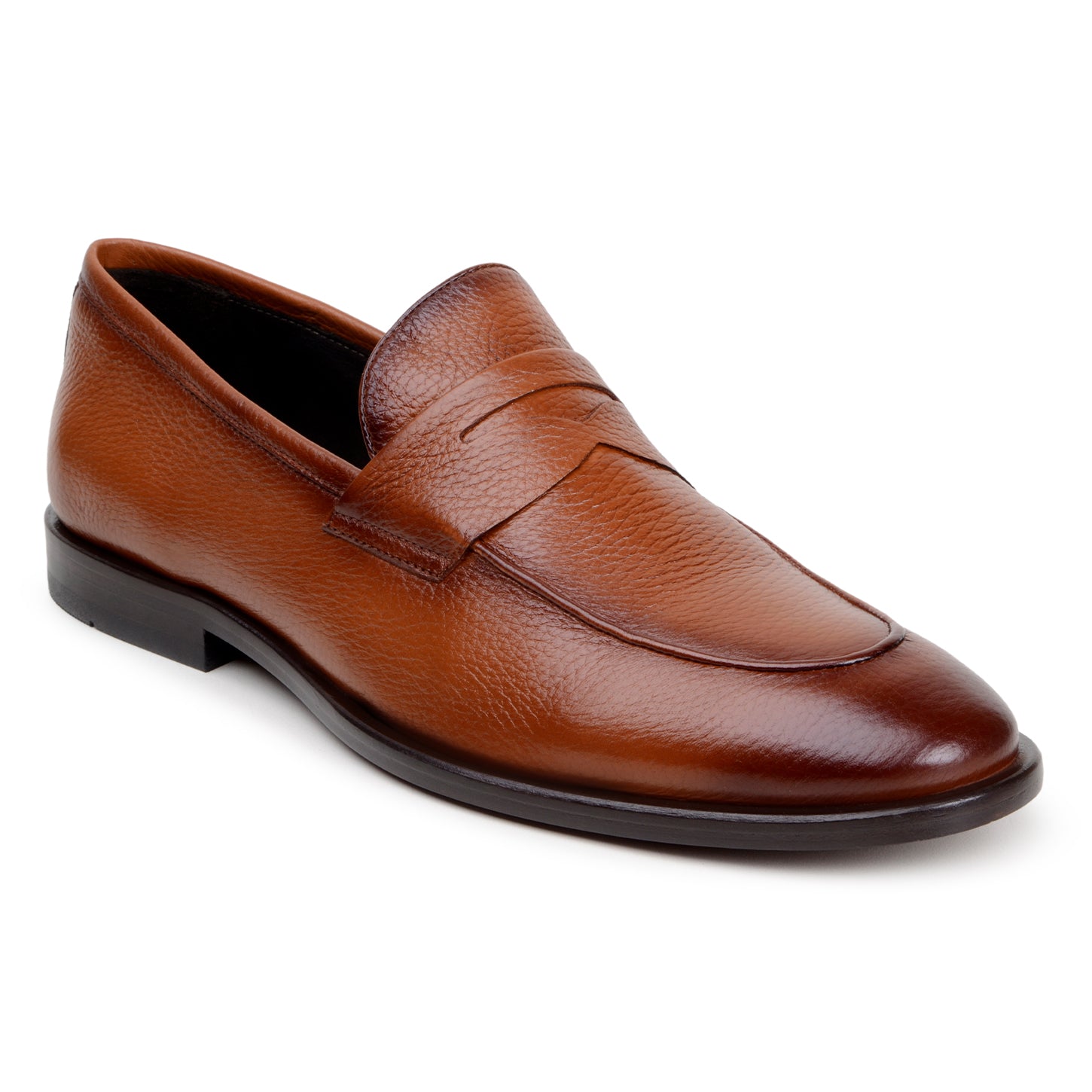 The BELVEDERE Belvedere - Nohr is a tan genuine Italian deerskin dress shoe, shown in profile with a rounded toe and flat black sole on a white background.