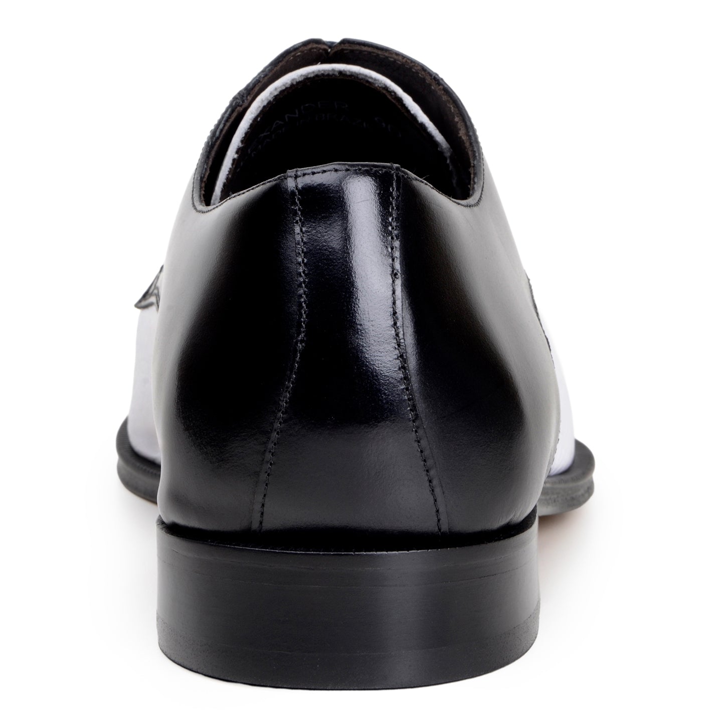The BELVEDERE Belvedere - Alexander is a black and white genuine Italian deerskin/calf dress shoe with black laces, a low heel, and a smooth polished finish.