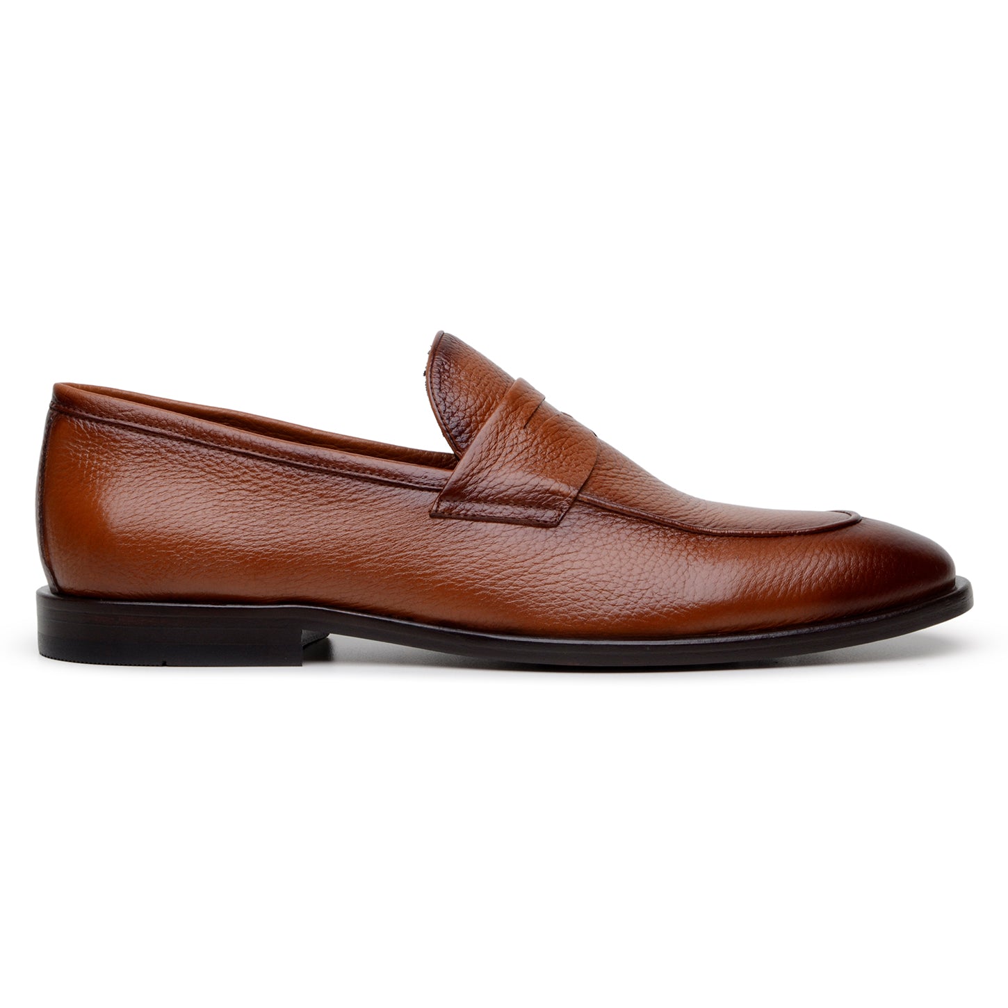 The BELVEDERE Belvedere - Nohr is a tan genuine Italian deerskin dress shoe, shown in profile with a rounded toe and flat black sole on a white background.