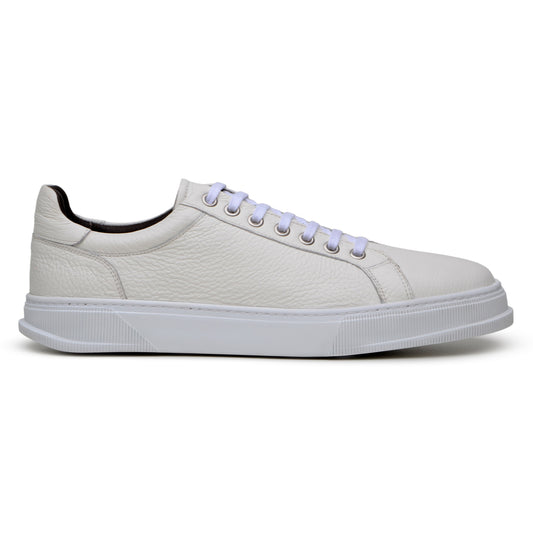 The BELVEDERE Belvedere - Matteo is a low-top sneaker in “Milk” with white laces and a textured genuine deerskin leather upper, shown from the side on a plain white background.