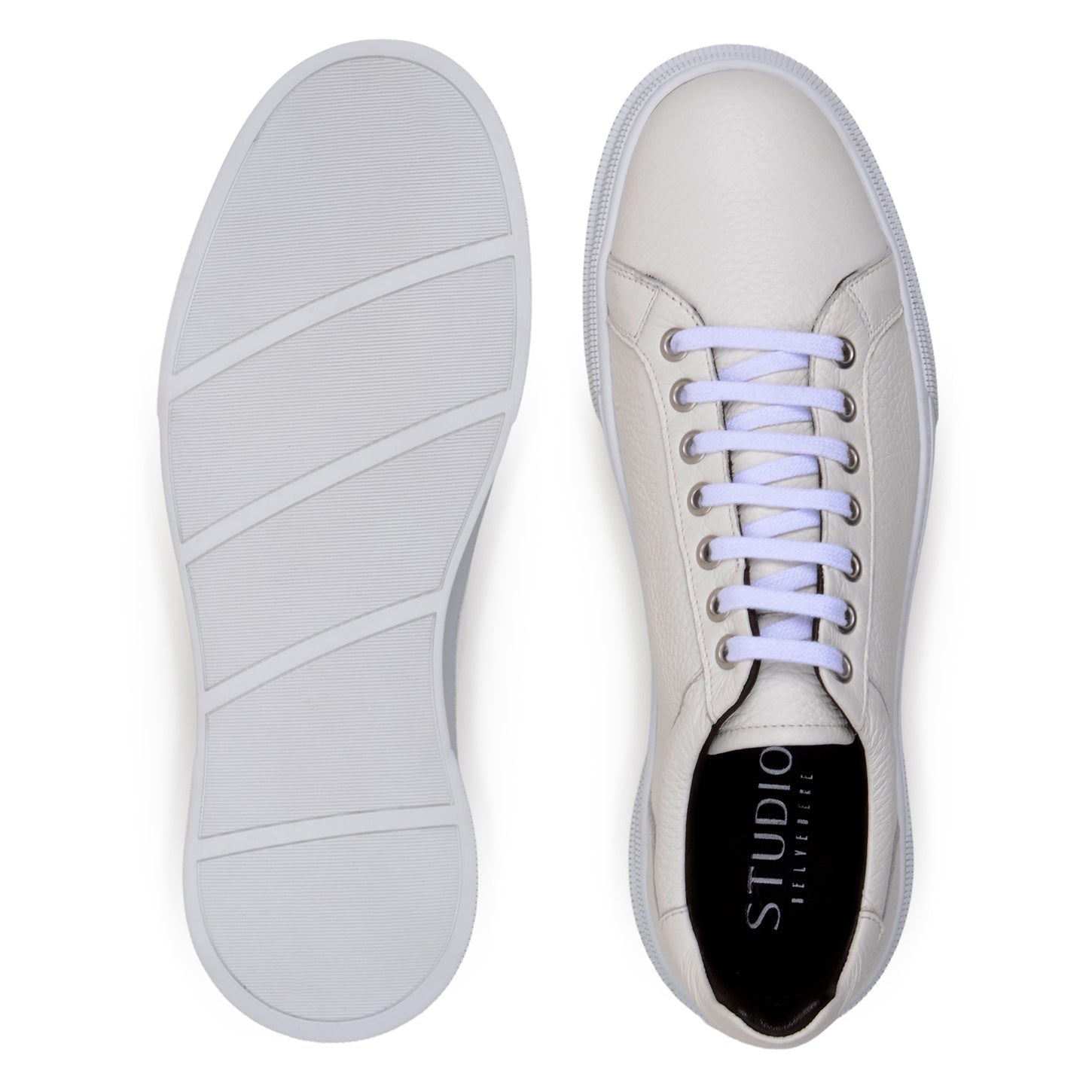 The BELVEDERE Belvedere - Matteo is a low-top sneaker in “Milk” with white laces and a textured genuine deerskin leather upper, shown from the side on a plain white background.