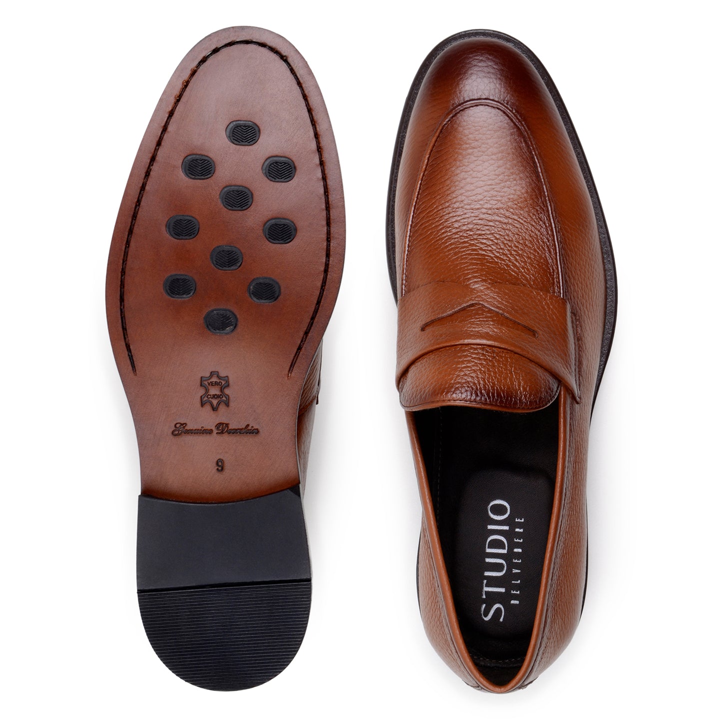 The BELVEDERE Belvedere - Nohr is a tan genuine Italian deerskin dress shoe, shown in profile with a rounded toe and flat black sole on a white background.