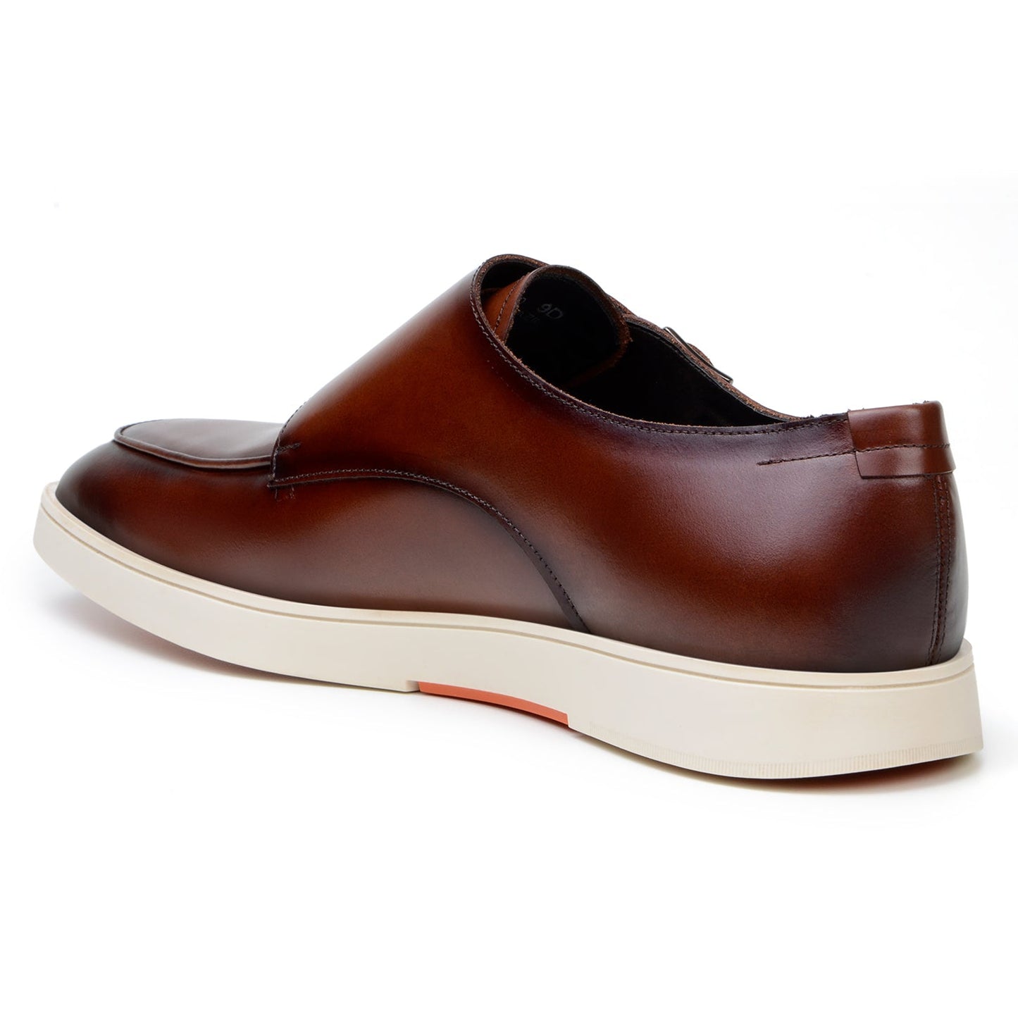 The BELVEDERE Belvedere - Marcio Hybrid Double Buckle Dress Shoe in cognac features two buckles and a white rubber sole, crafted in Brazil and displayed in a side profile view against a white background.