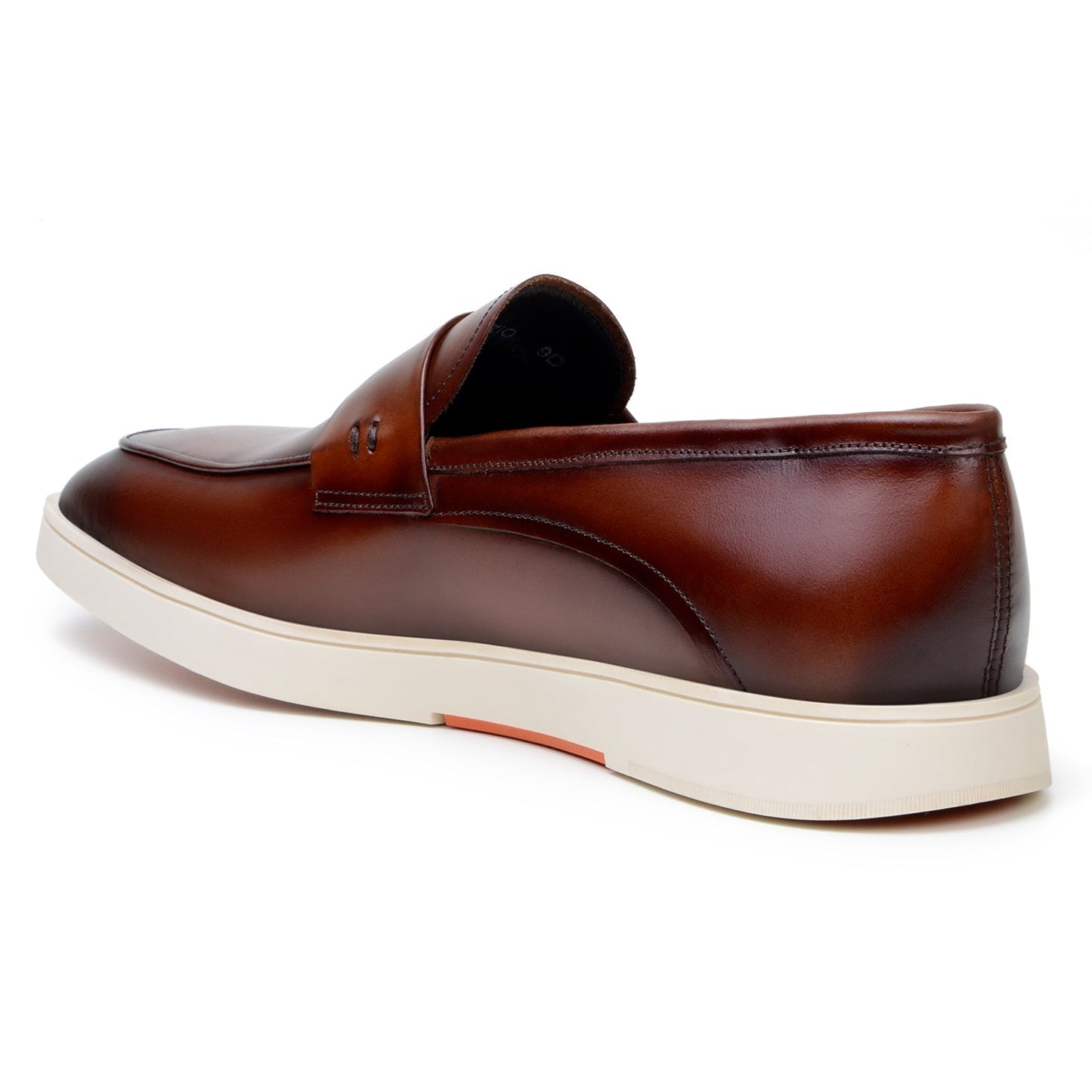 A pair of BELVEDERE Belvedere - Maurizio Hybrid Penny Loafer Shoes in cognac Nappa leather with white rubber soles, made in Brazil, are displayed side by side on a white background.