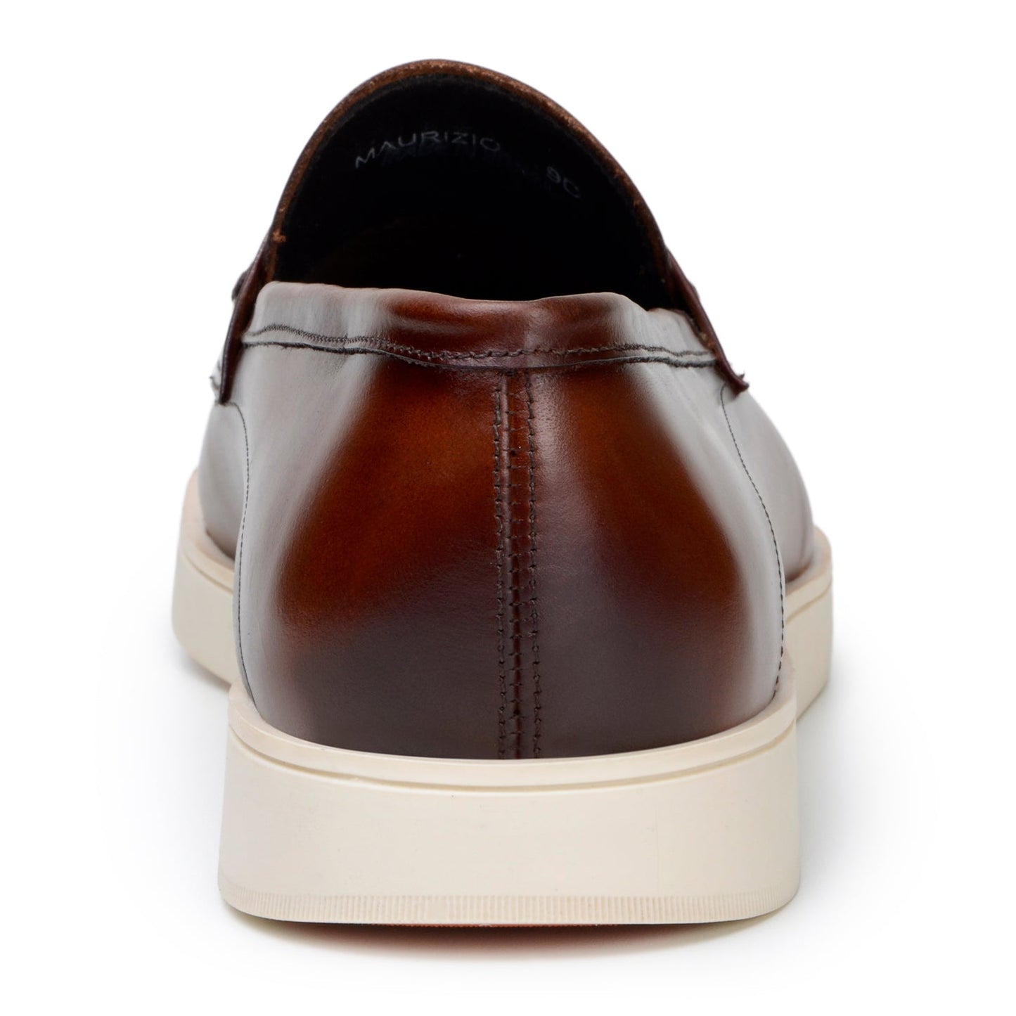 A pair of BELVEDERE Belvedere - Maurizio Hybrid Penny Loafer Shoes in cognac Nappa leather with white rubber soles, made in Brazil, are displayed side by side on a white background.