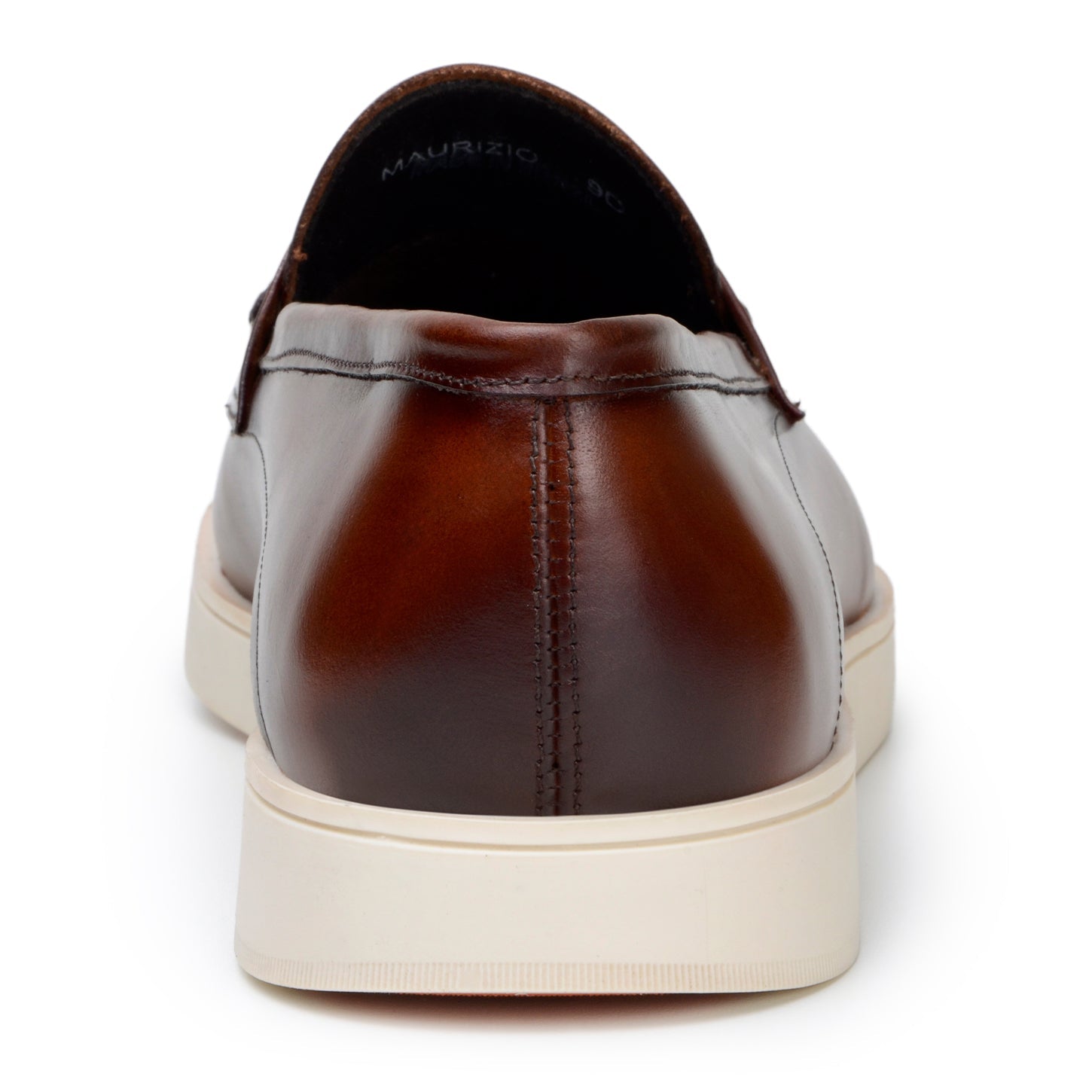 A pair of BELVEDERE Belvedere - Maurizio Hybrid Penny Loafer Shoes in cognac Nappa leather with white rubber soles, made in Brazil, are displayed side by side on a white background.