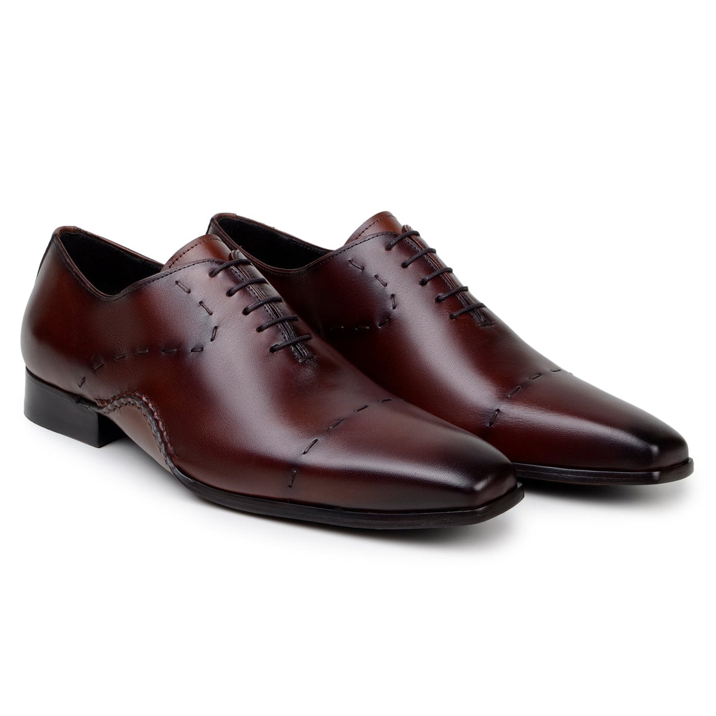 The BELVEDERE Belvedere - Maestro Italian Calf Dress Shoe in Antique Cognac features visible stitching, a low heel, sleek polished finish, and is handcrafted in Brazil from premium leather.