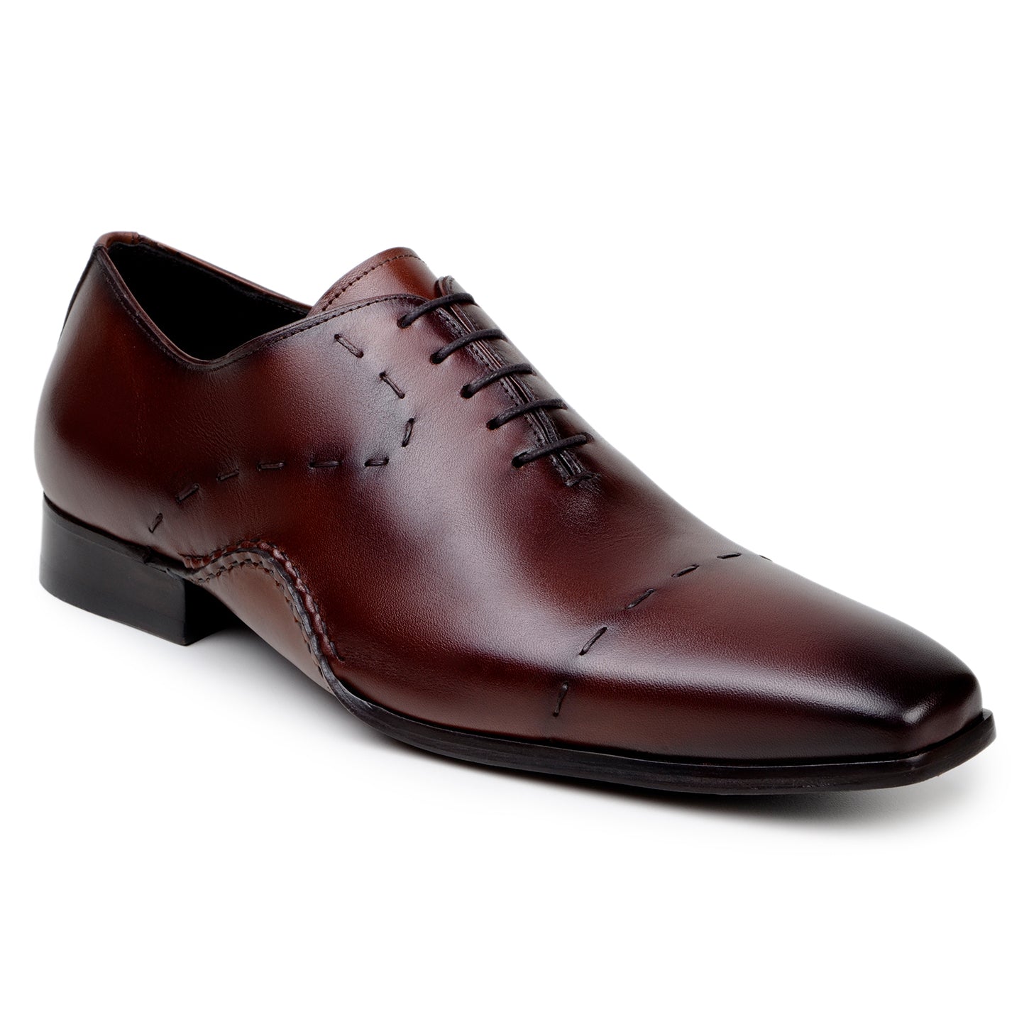 The BELVEDERE Belvedere - Maestro Italian Calf Dress Shoe in Antique Cognac features visible stitching, a low heel, sleek polished finish, and is handcrafted in Brazil from premium leather.