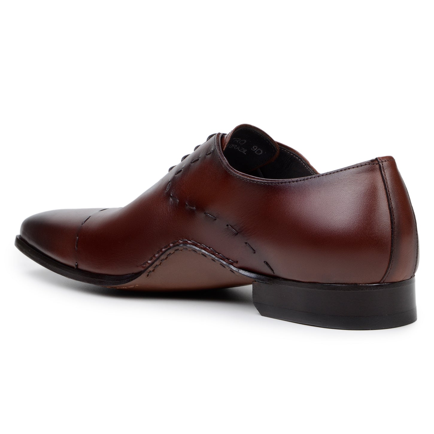 The BELVEDERE Belvedere - Maestro Italian Calf Dress Shoe in Antique Cognac features visible stitching, a low heel, sleek polished finish, and is handcrafted in Brazil from premium leather.