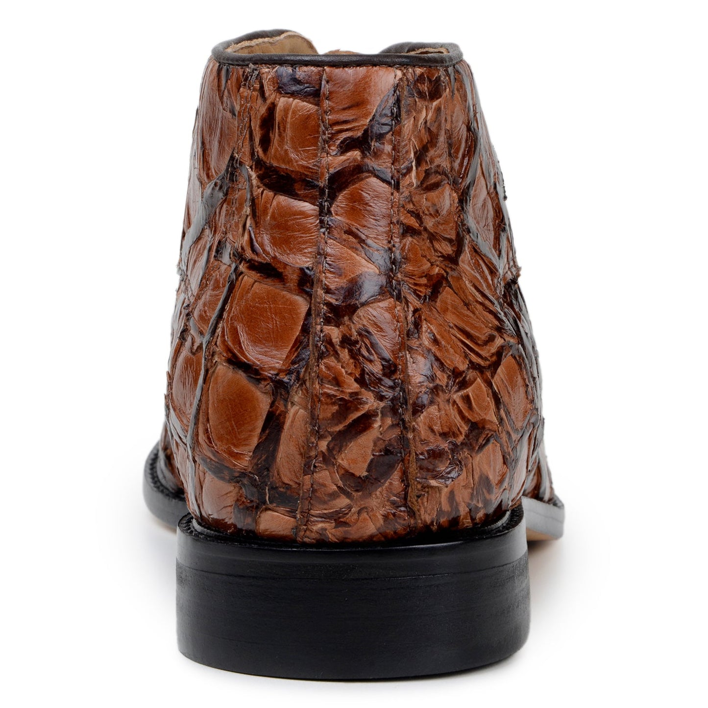 BELVEDERE Belvedere - Ciro genuine Pirarucu leather boots in Antique Almond, handcrafted in Brazil, shown in side view with low heel and lace-up closure.