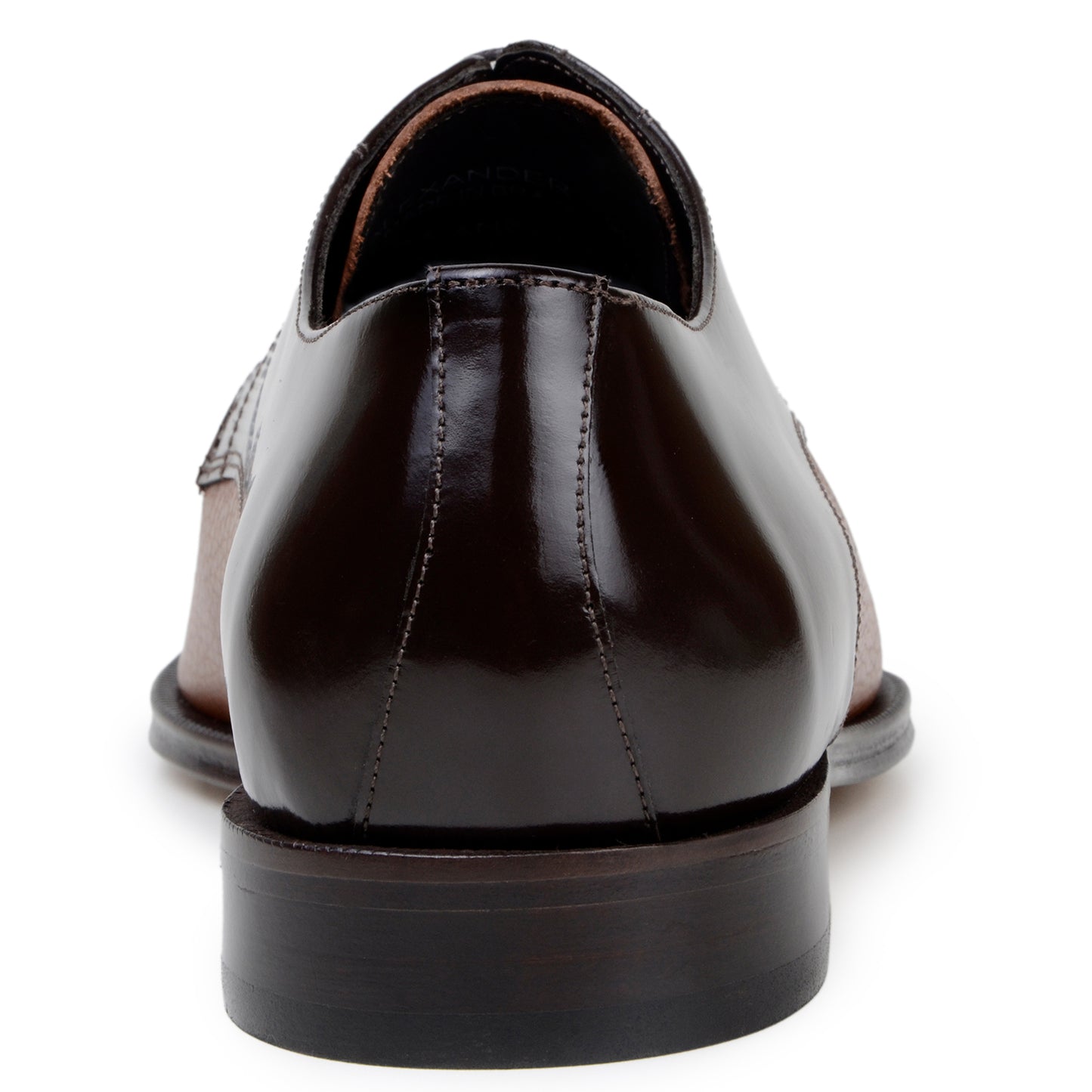 The BELVEDERE Alexander is a men's dress shoe crafted in Brazil with a black polished toe and heel, brown/tan genuine Italian deerskin midsection, black laces, and shown in side profile.