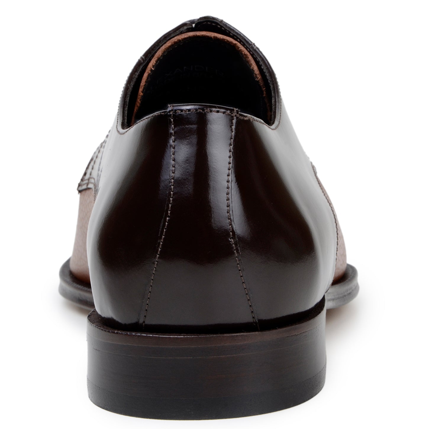 The BELVEDERE Alexander is a men's dress shoe crafted in Brazil with a black polished toe and heel, brown/tan genuine Italian deerskin midsection, black laces, and shown in side profile.