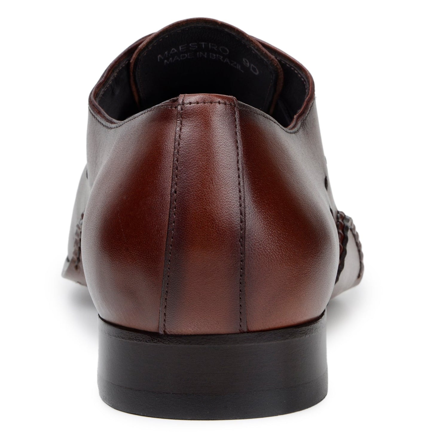 The BELVEDERE Belvedere - Maestro Italian Calf Dress Shoe in Antique Cognac features visible stitching, a low heel, sleek polished finish, and is handcrafted in Brazil from premium leather.