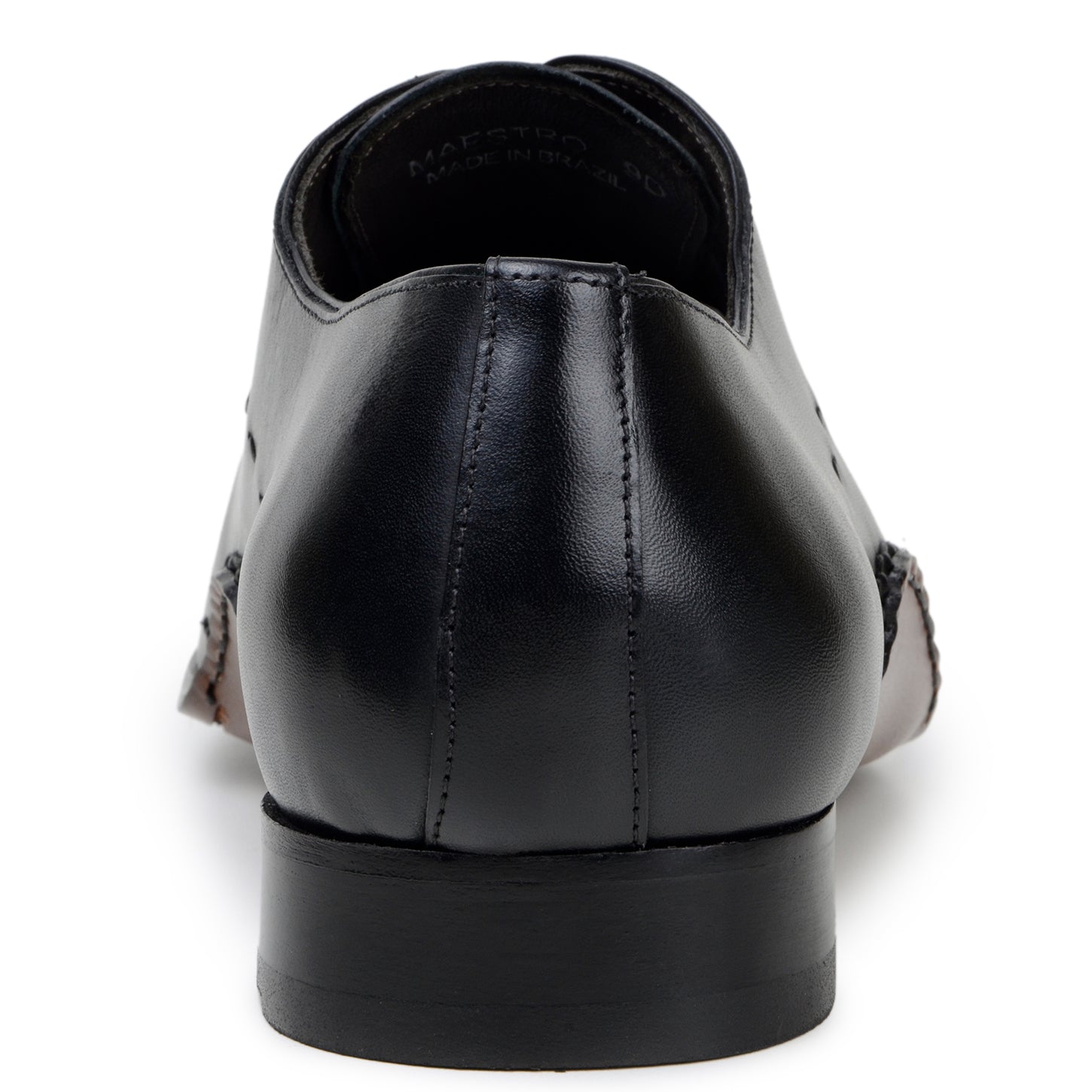 The BELVEDERE Belvedere - Maestro is a black Italian calf leather dress shoe with visible stitching, low heel, and smooth finish, handcrafted in Brazil using Opanka construction, shown in side profile on a white background.