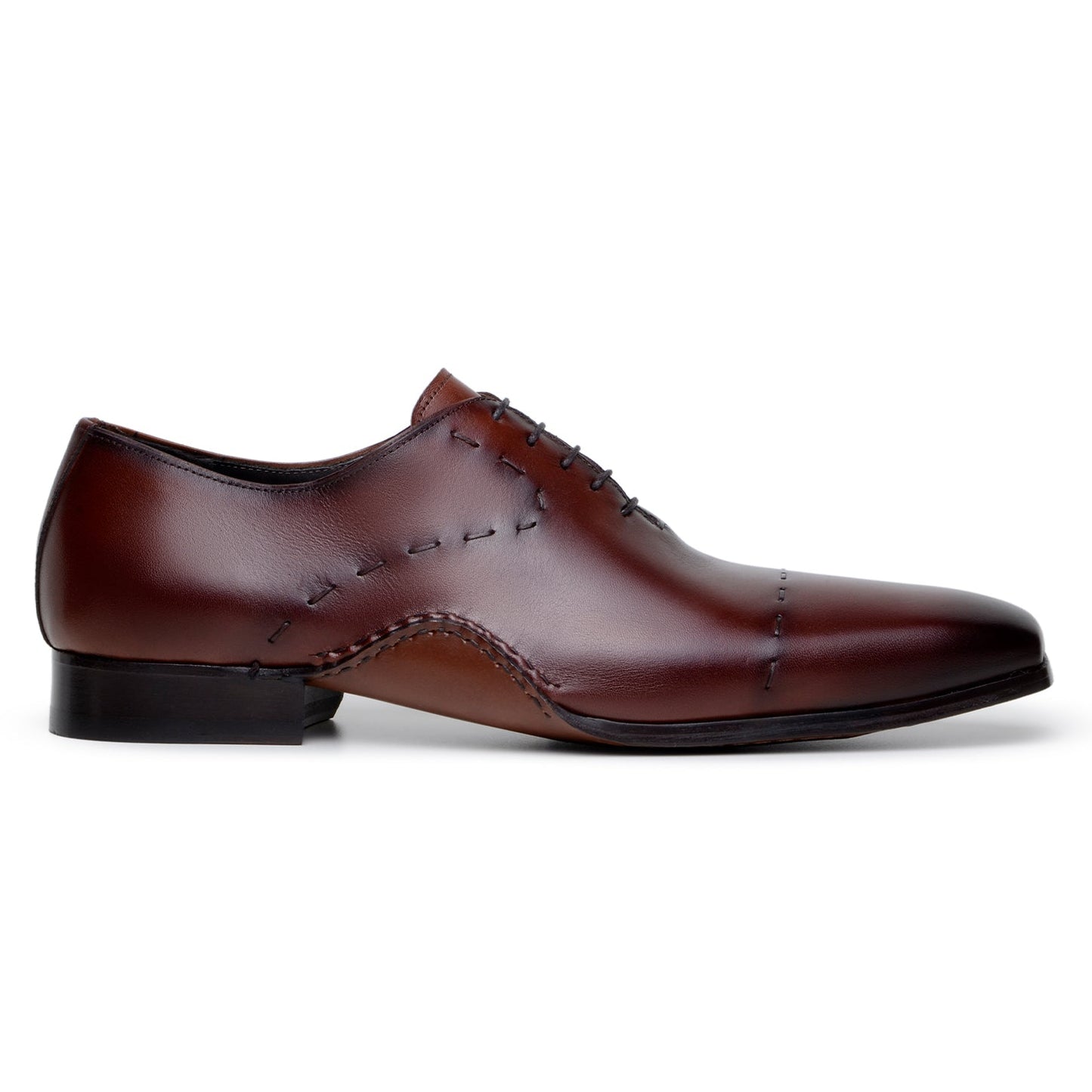 The BELVEDERE Belvedere - Maestro Italian Calf Dress Shoe in Antique Cognac features visible stitching, a low heel, sleek polished finish, and is handcrafted in Brazil from premium leather.