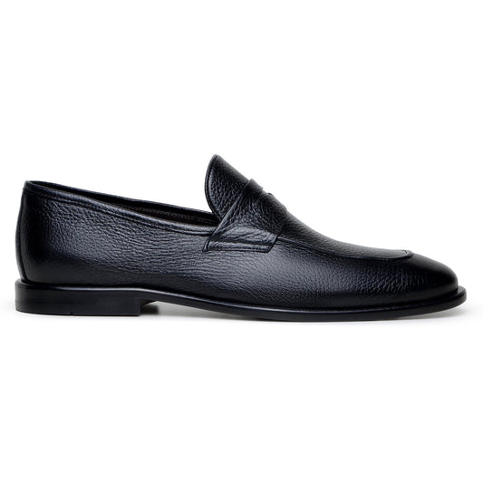 The BELVEDERE Nohr is a black genuine Italian deerskin dress shoe, shown in profile against a white background.